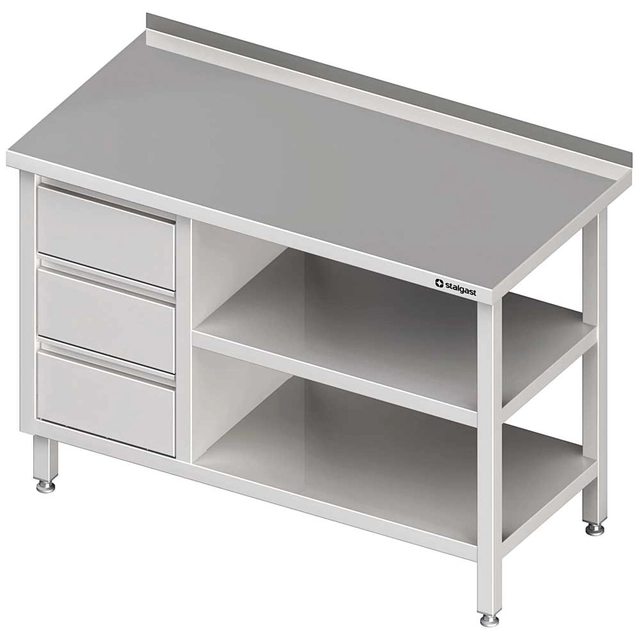 Wall table with three drawer block (L), and 2-ma shelves 1500x700x850 mm