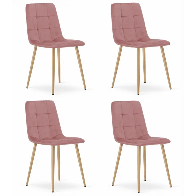 KARA chair - pink velvet / wood color legs x 4