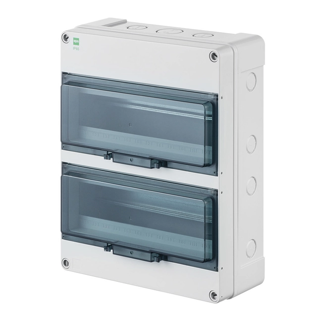 HERMETICA surface-mounted switchgear 2x12+2 PE+N modules smoked doors IP65 1000V DC PV