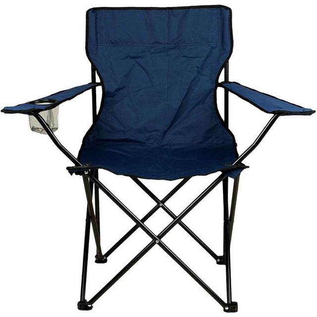 Blue folding tourist chair with space for drinks