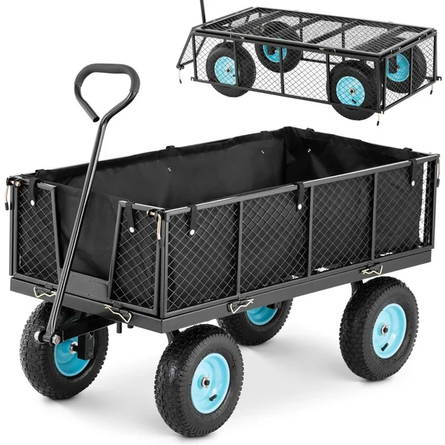 Fällbar trädgårdsvagn med presenning för transport av jord och gödsel upp till 550 kg