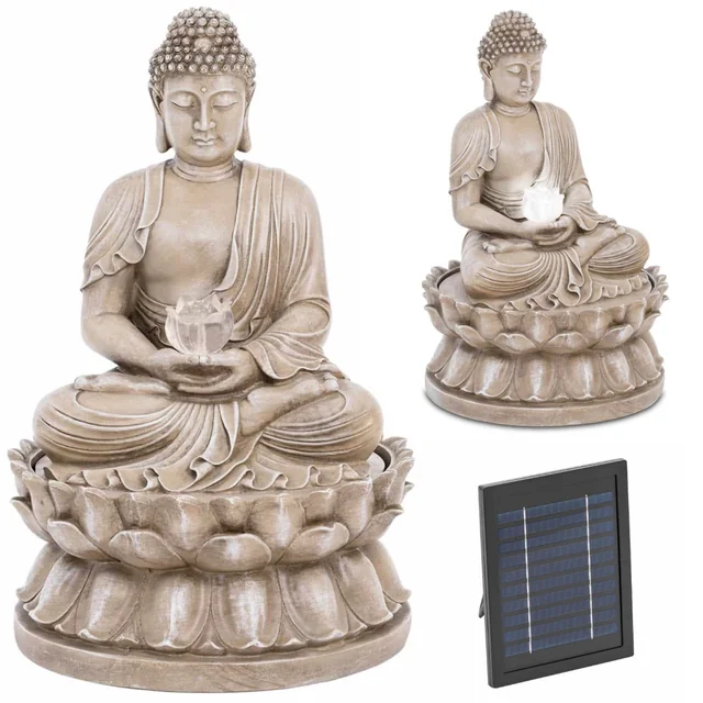 Fântână de grădină cu cascadă solară cu iluminare LED Buddha 2 W