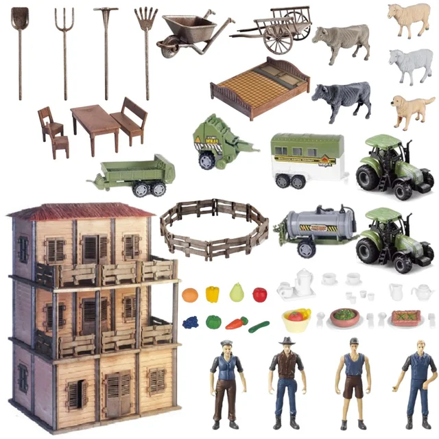 FARM SET TWO TRACTORS HOUSE ANIMALS FARMERS HOUSEKEEPEST FARM