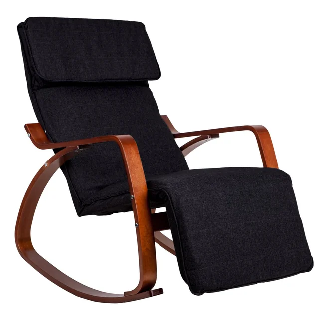 Fauteuil à bascule repose-pieds réglable bras en bois