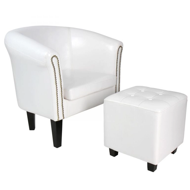 Fauteuil Chesterfield MIADOMODO avec tabouret - blanc