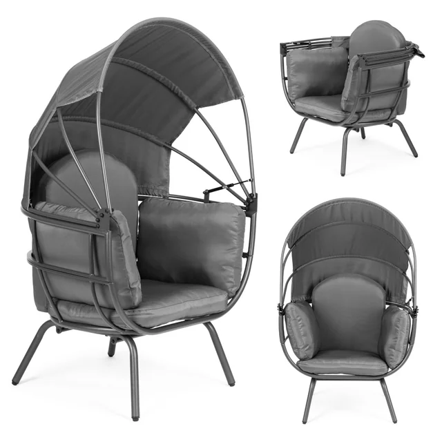 Fauteuil de jardin Cocoon avec auvent pliable, gris ModernHome