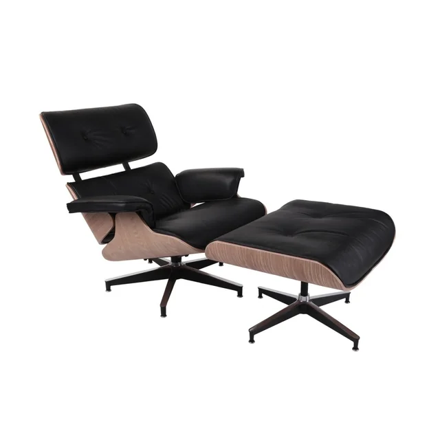 Fauteuil VIP avec repose-pieds, noir/chêne naturel/piétement standard