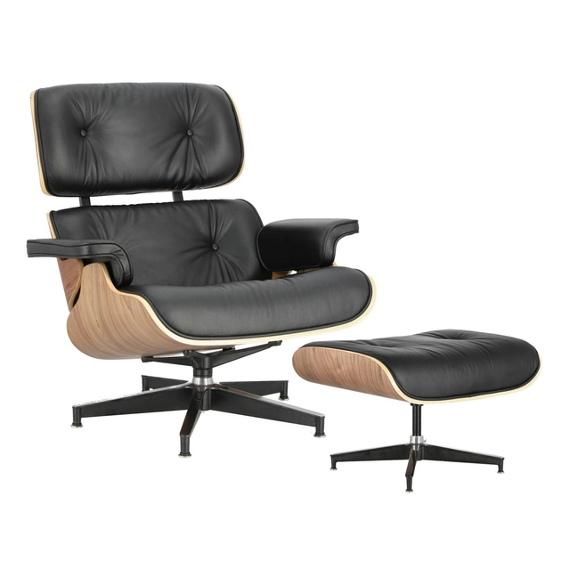 Fauteuil Vip avec repose-pieds noir/noyer/piètement standard