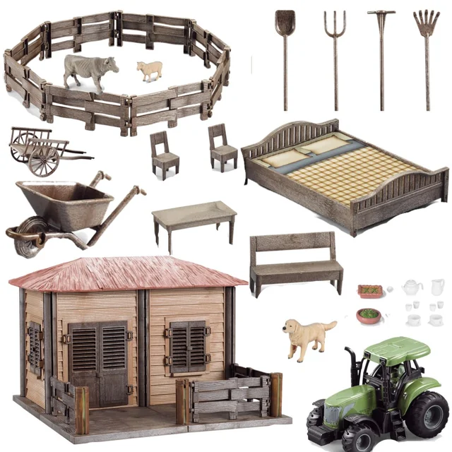 SET FARM RANCH FARM HOUSE FARMER ANIMALS FARM TRACTOR