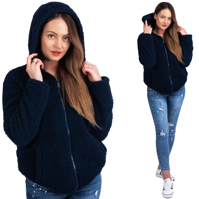 Felpa con cappuccio Sherpa da donna blu navy S