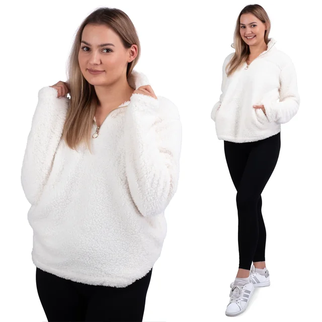 Felpa Sherpa da donna con colletto Ecru xl