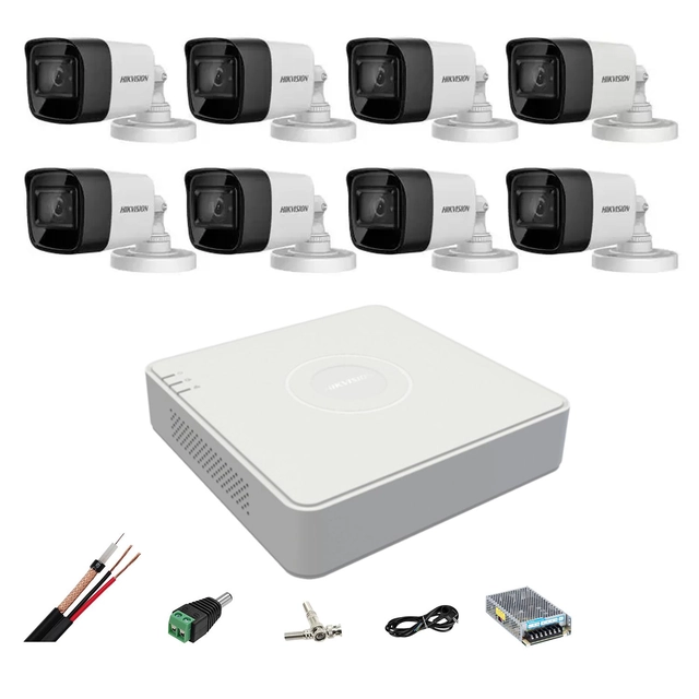 Felügyeleti rendszer 8 Hikvision kamerák 4 in 1 8MP, 3.6mm, IR 80m, DVR 8 csatornák, rögzítési tartozékok