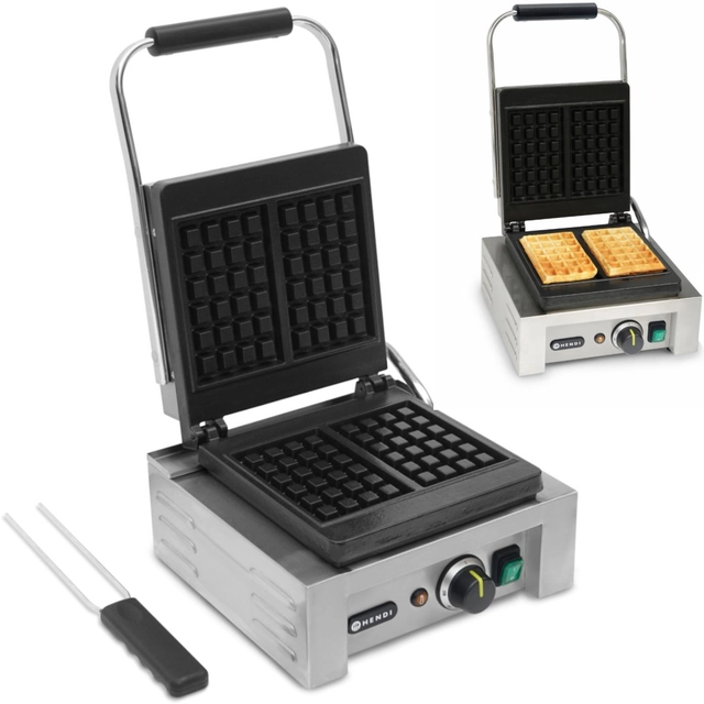 Ferro de waffle profissional para waffles retangulares 2 1.5kW - Hendi 212103