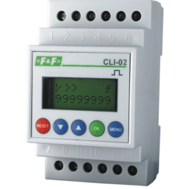 F&F Compteur d'impulsions 24-264V AC/DC 1P 8A 8 chiffres modulaire CLI-02