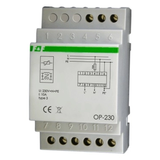 F&F D liigpingepiirik kolmekordse häirete summutusfiltriga 2P 1kV OP-230