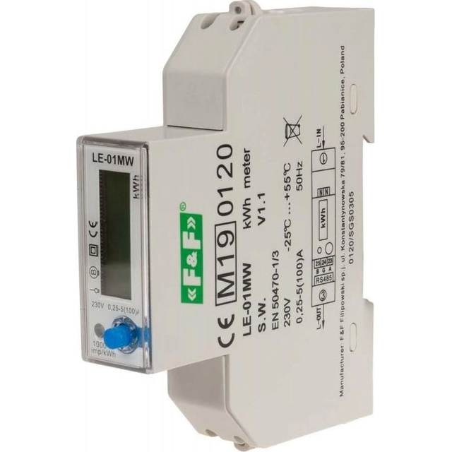 F&F Electricity meter 1-fazowy 5/100A 230V with display LE-01MW
