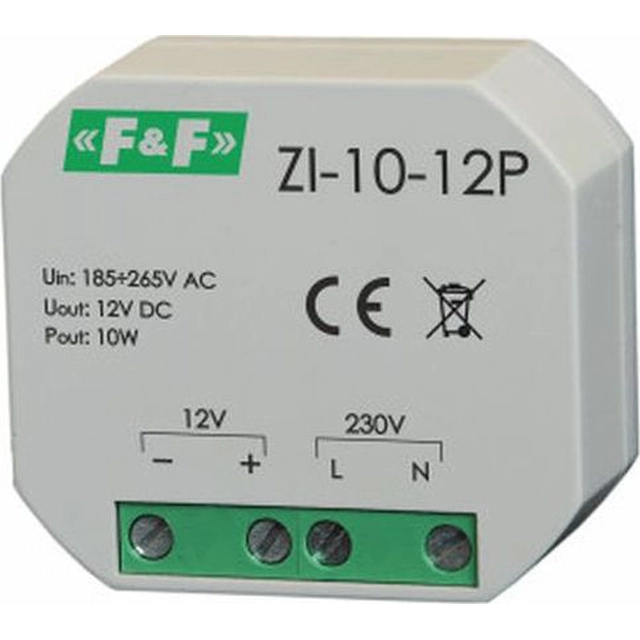 F&F Fonte de alimentação chaveada para caixa 180-264V AC, saída 12V DC 0,83A 10W ZI-10-12P