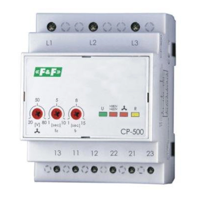 F&F Jännitteenvalvontarele 3-fazowy 2P 2x8A 3x500V 150-210V AC ilman N CP-500