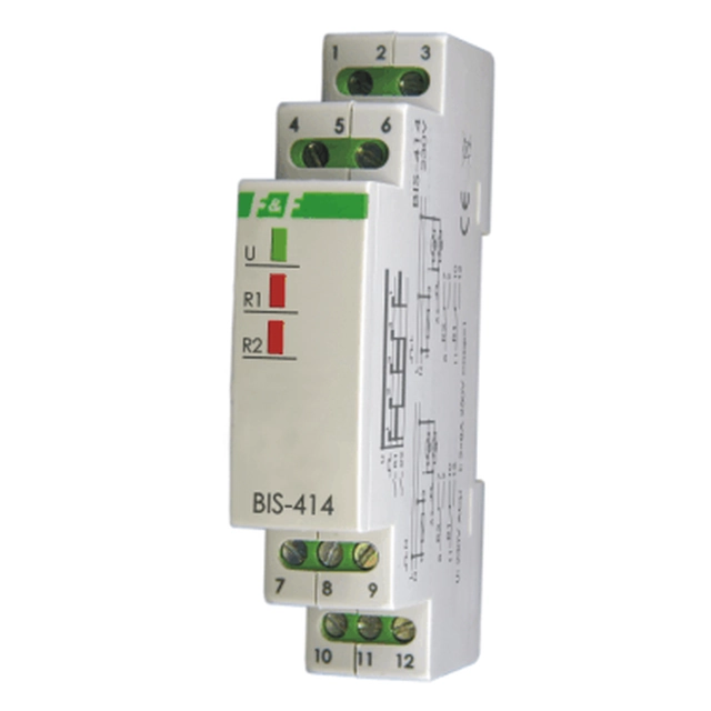 F&F Przekaźnik bistabilny BIS-414i sekwencyjny na szynę DIN 1-funk230V lub 24V AC/DC, I=2x16A InRush 160A/20ms styk 2x1P zaciski śrubowe 1 modul