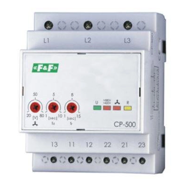 F&F Spanningsbewakingsrelais 3-fazowy 2P 2x8A 3x500V 150-210V AC zonder N CP-500