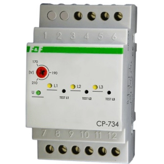 F&F Sprieguma uzraudzības relejs 3-fazowy 3x(50-450V)+N 3Z 8A 170-210V AC CP-734