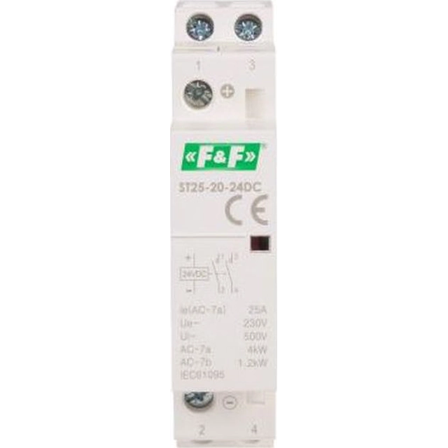 F&F Stycznik modulowy montaż na szynie styki 2R 25A 24V DC ST25-02-24DC
