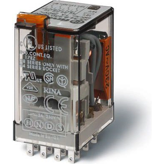 Finder Βιομηχανικό ρελέ 4P 7A 230V Ένδειξη ενεργοποίησης κουμπιού δοκιμής AC (55.34.8.230.5040)