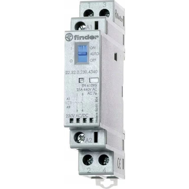 Finder Modulaire contactor 1Z 1R 25A 24V AC/DC, Auto-On-Off-functie, bedrijfsindicator + LED, 17,5mm 22.32.0.024.4540