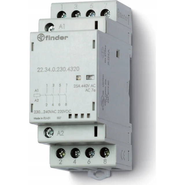 Finder Модульний контактор 4Z 25A 24V AC/DC, індикатор роботи + LED, 35mm 22.34.0.024.4320