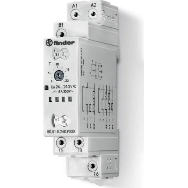 Finder Multi-function time relay 1P 8A 24...240VAC/DC, PUSH-IN 80.51.0.240.P000