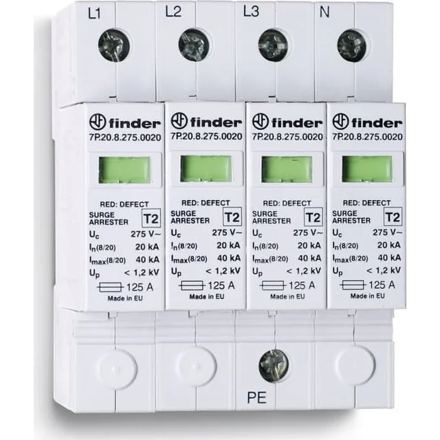 Finder Ogranicznik przepięć C típus 2 20kA 1,2/1,5kV 230V AC, 4xwarystor (L-N/N-PE) 7P.25.8.275.0020