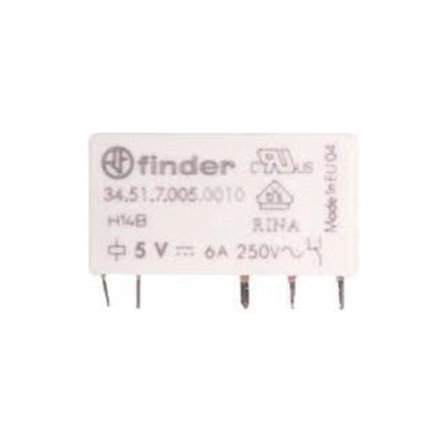 Finder plona solenoidinė relė 1P 6A 5V DC į PCB (34.51.7.005.0010)