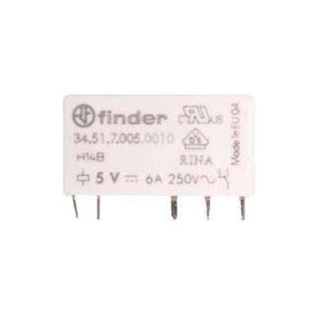 Finder Slim solenoīda relejs 1P 6A 5V DC uz PCB (34.51.7.005.0010)