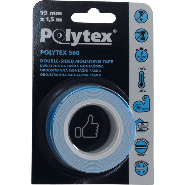 Fita Polytex 560 conjunto branco frente e verso,19 mmx 1,1 mmx 1,5 m