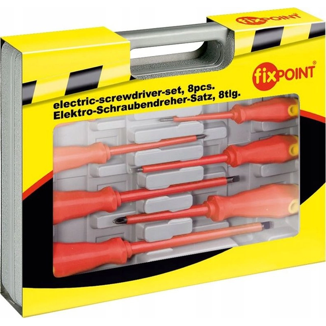 Fixpoint set of 7 screwdrivers, 1 voltage tester in a suitcase (77113)