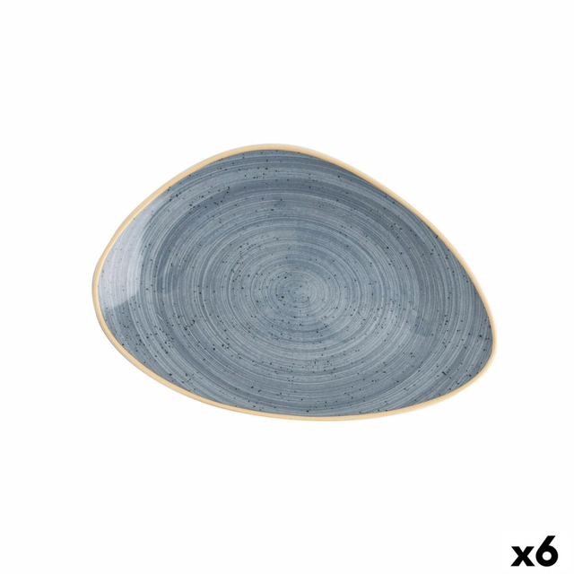 Flat plate Ariane Terra Triangular Blue Ceramic Ø 29 cm (6 Pieces)