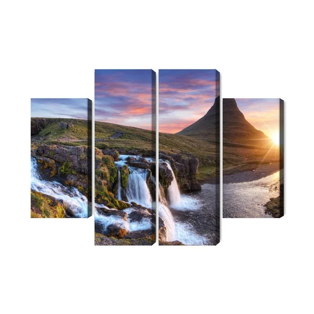 Flerdelad bild Kirkjufell Mountain Med Vattenfall