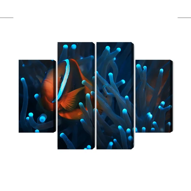 Flerdelt maleri klovnefisk i anemone 3D