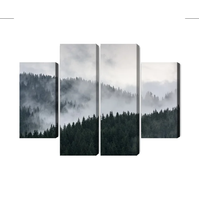 Flerdelt maleri Misty Forest Landscape 3D