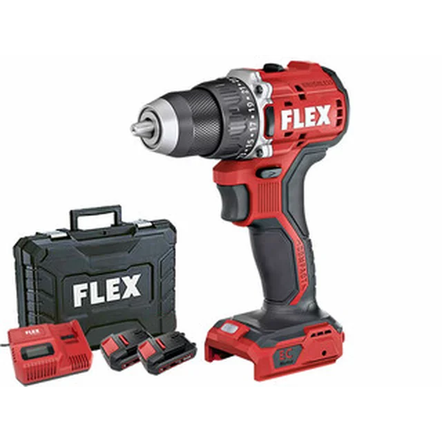 Flex DD 2G 18.0 EC LD cordless drill driver with chuck 18 V | 65 Nm | Carbon Brushless | 2 x 2,5 Ah battery + charger | In a suitcase