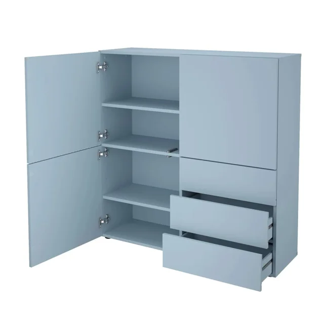 FMD Schrank mit 3 Schubladen und 3 Türen, 99x31,5x101,2 cm, blau