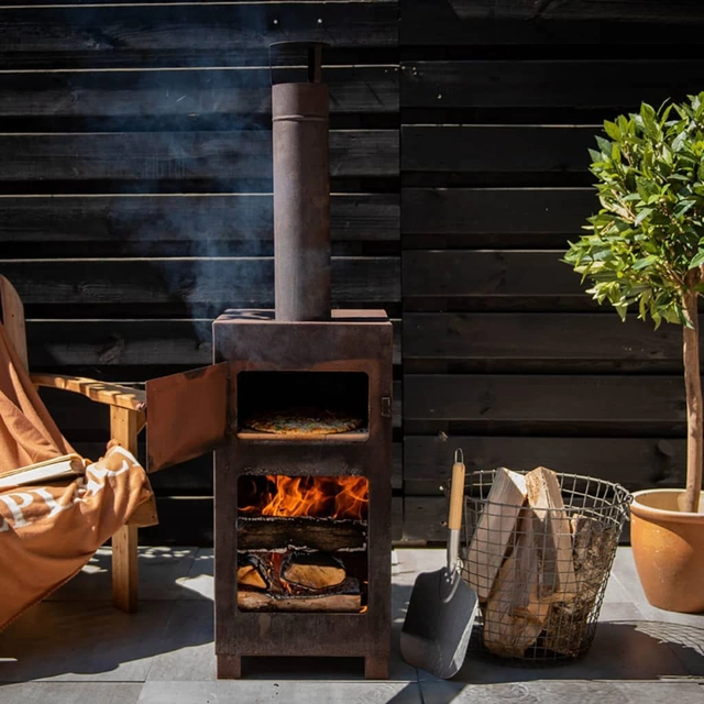 Fogão de jardim Esschert Design com forno de pizza, ferrugem