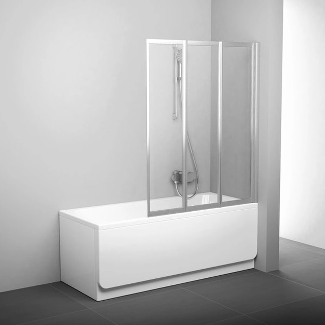Folding bathroom wall Ravak, VS3 130, satin+glass Transparent