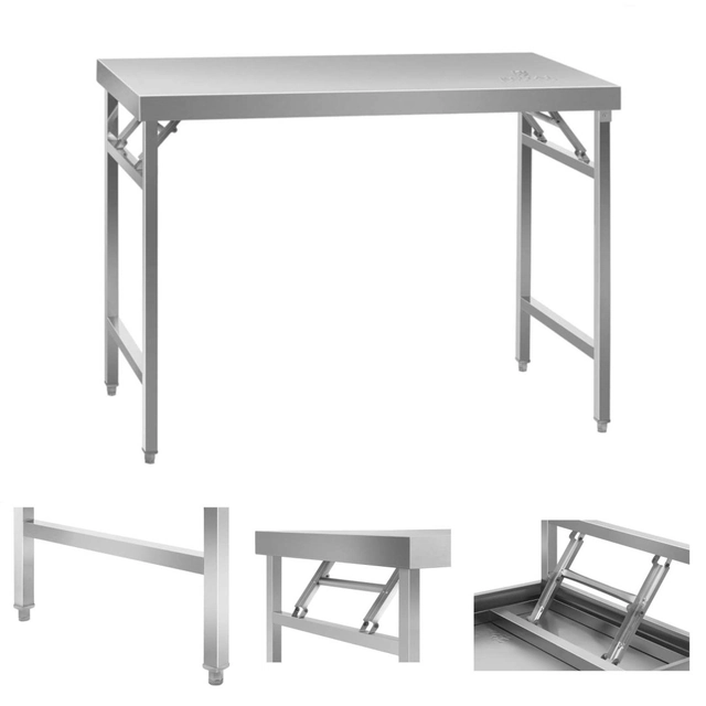 Folding stainless steel work table 120 x 60cm to 120kg Royal Catering RCAT-120K