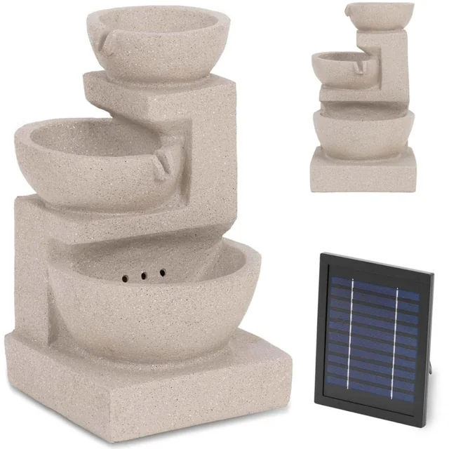 Fontaine cascade de jardin solaire avec éclairage LED 3 vasque 2 W