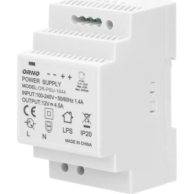 Fonte de alimentação em trilho DIN Orno 12VDC 4,5A 54W OR-PSU-1644