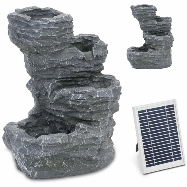 Fonte solar em cascata para jardim com iluminação LED 4 horizontal 3 W