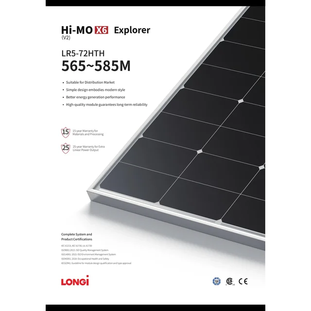 Fotoelektriskais modulis Longi LR5-72HTH-575M 575W