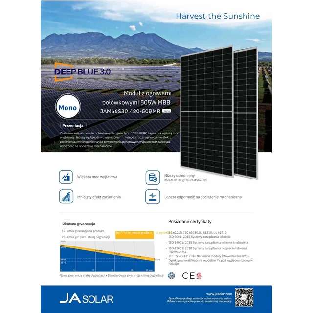 Fotovoltaický modul Ja Solar 505W JAM66S30-505 Černý rám