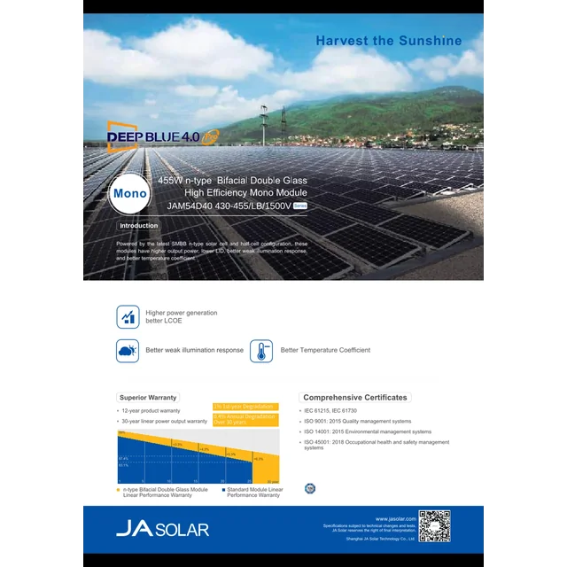 Fotovoltaický modul Ja Solar JAM54D40-440/LB 440W Černá